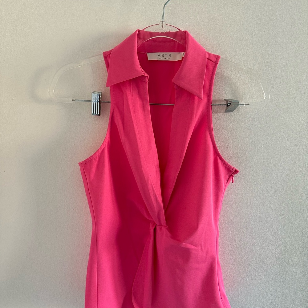 Astr Pink Sleeveless Tie Front Blouse